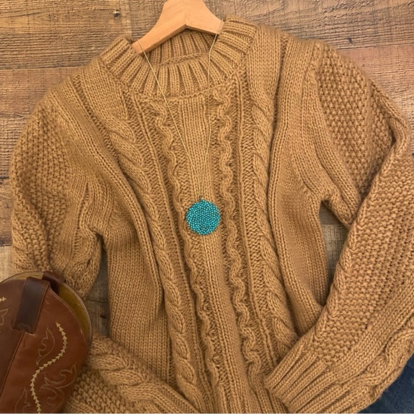 Camel Cable Knit Sweater by Elie Tahari - Picture 2 of 9